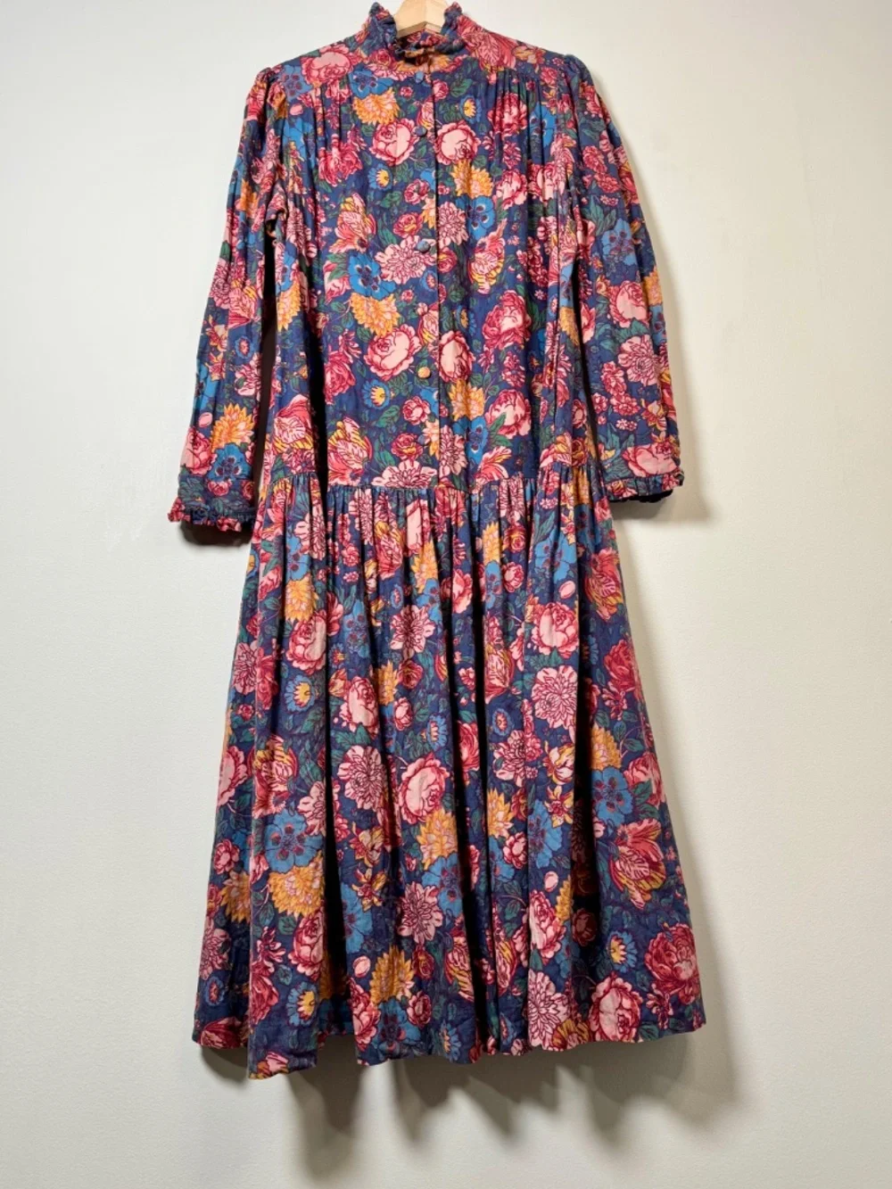 Vintage 80s Laura Ashley Navy Floral Maxi Dress Made in USA Sz L (12-14) - Picture 6 of 12